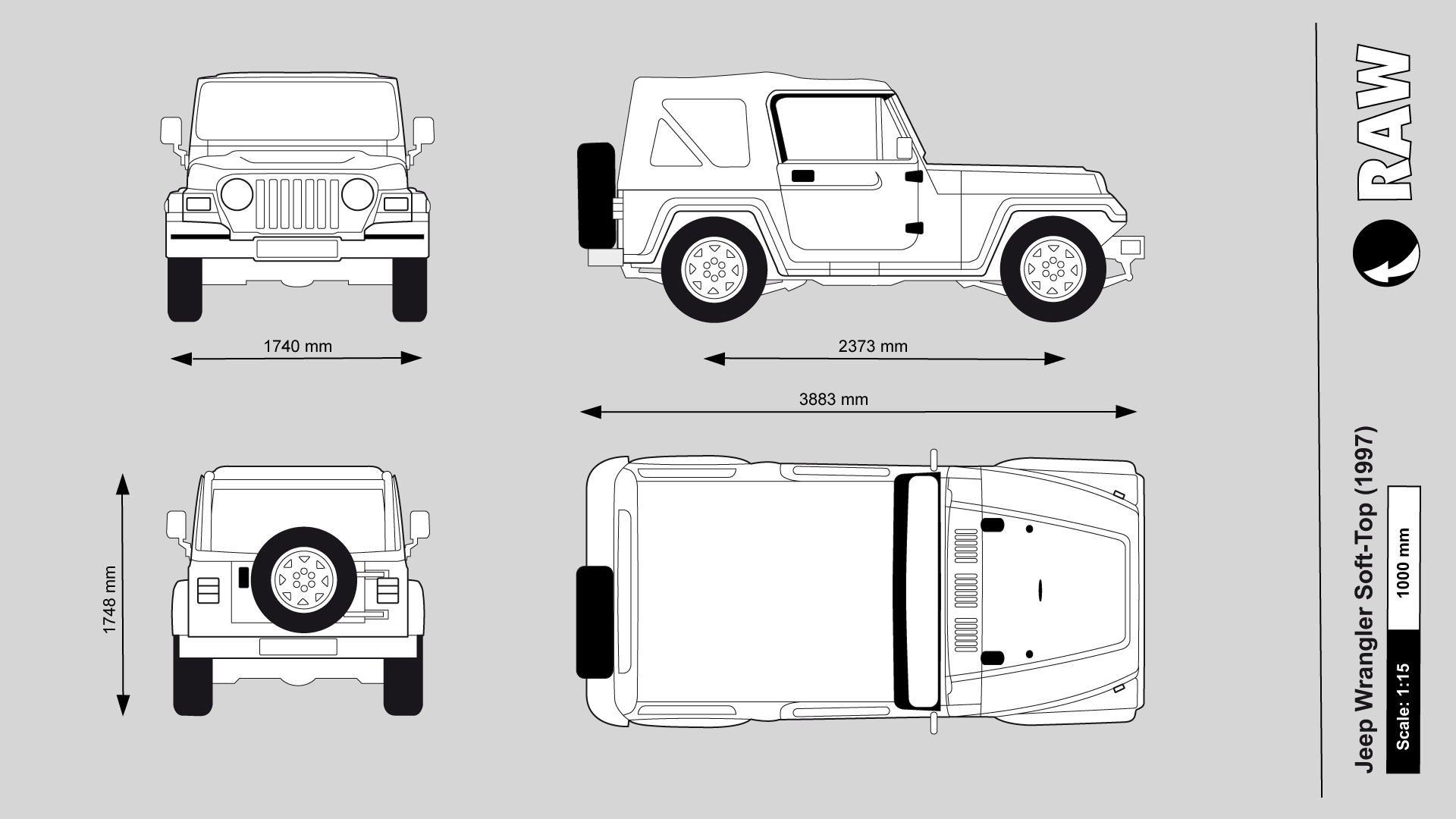 Jeep Wrangler Soft-Top (1997) - download free vector blueprints SVG in high  resolution
